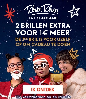 Voor de kerst krijgt u met Tchin Tchin van Afflelou niet één maar twee brillen, voor maar 1 euro extra
